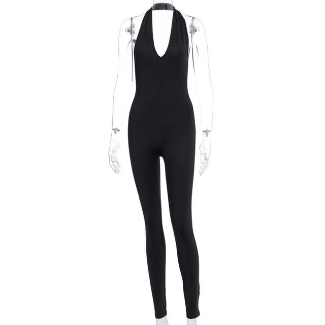 Simenual™ Solid Bodycon Halter Jumpsuits - MakenShop