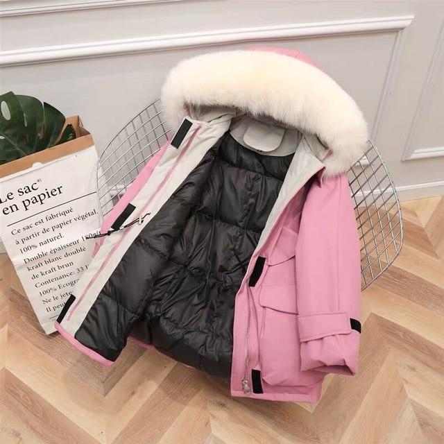 Large Natural Raccoon Fox Fur Hooded Winter Down Coat - MakenShop