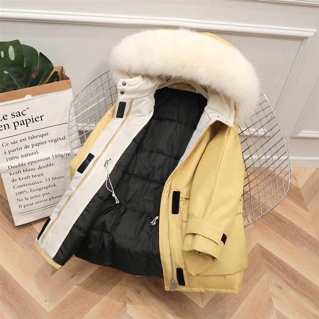 Large Natural Raccoon Fox Fur Hooded Winter Down Coat - MakenShop