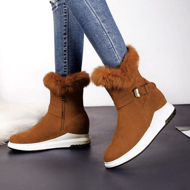 Fashion Buckle Decoration Zipper Warm Fur Lining Casual Short Boots - MakenShop